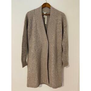 NWT White + Warren Oyster Stitch Coatigan Cardigan Sweater M Cotton Beige Tan